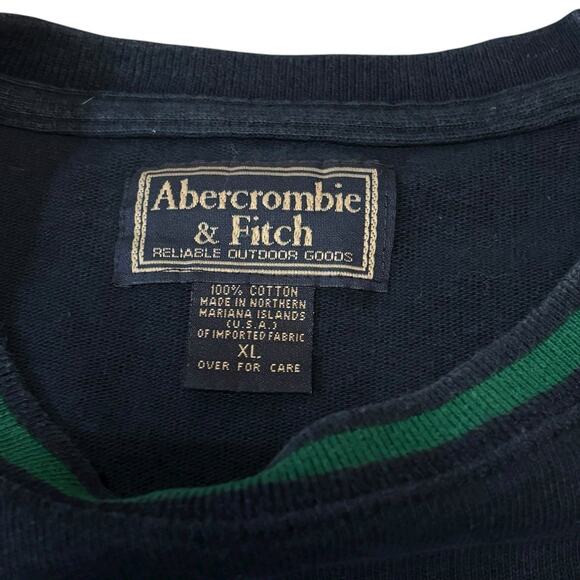 Vintage Abercrombie & Fitch Men's Navy Blue Green Trim XL Knit Cotton Crew Neck - Picture 4 of 6